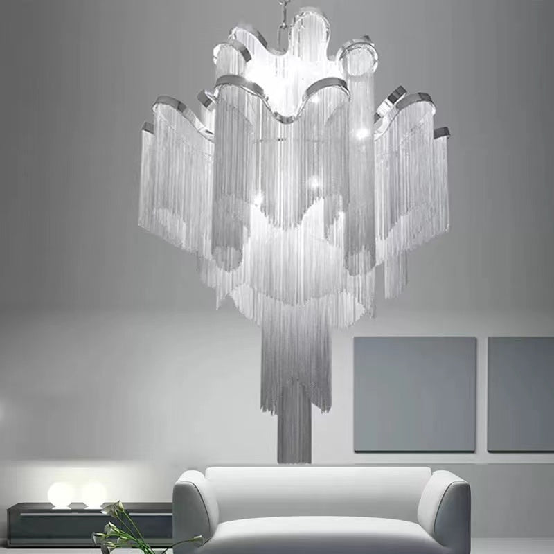 Post-Modern Extra Large Stainless Steel Long Tassel Chandelier for Large Living Room / Staircase / Villa / Duplexes - Zelnolighting