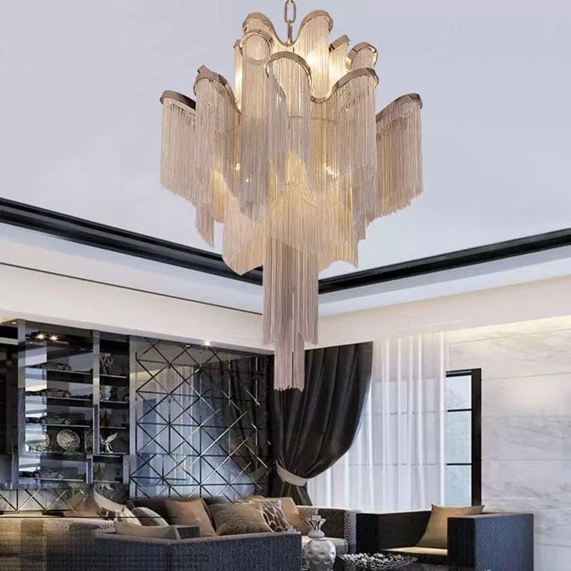 Post-Modern Extra Large Stainless Steel Long Tassel Chandelier for Large Living Room / Staircase / Villa / Duplexes - Zelnolighting