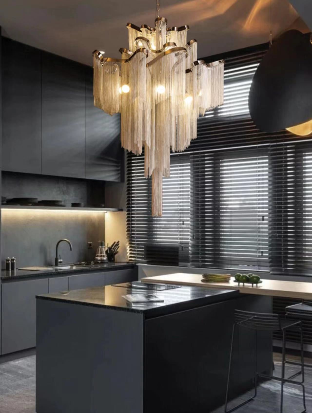 Post-Modern Extra Large Stainless Steel Long Tassel Chandelier for Large Living Room / Staircase / Villa / Duplexes - Zelnolighting
