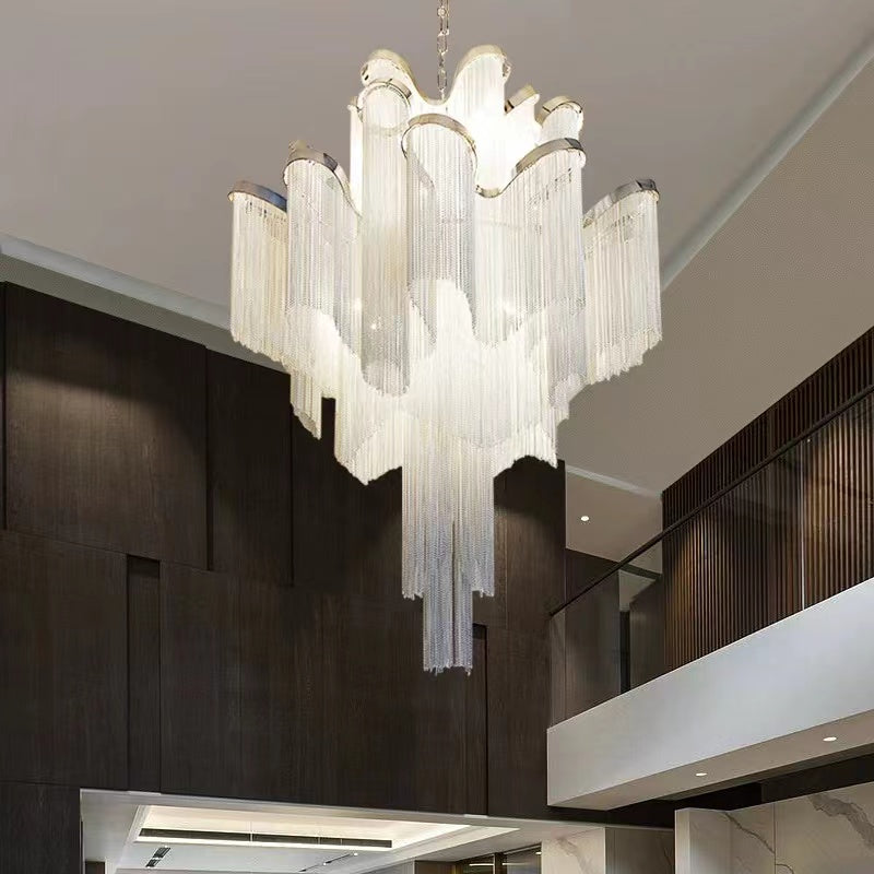 Post-Modern Extra Large Stainless Steel Long Tassel Chandelier for Large Living Room / Staircase / Villa / Duplexes - Zelnolighting