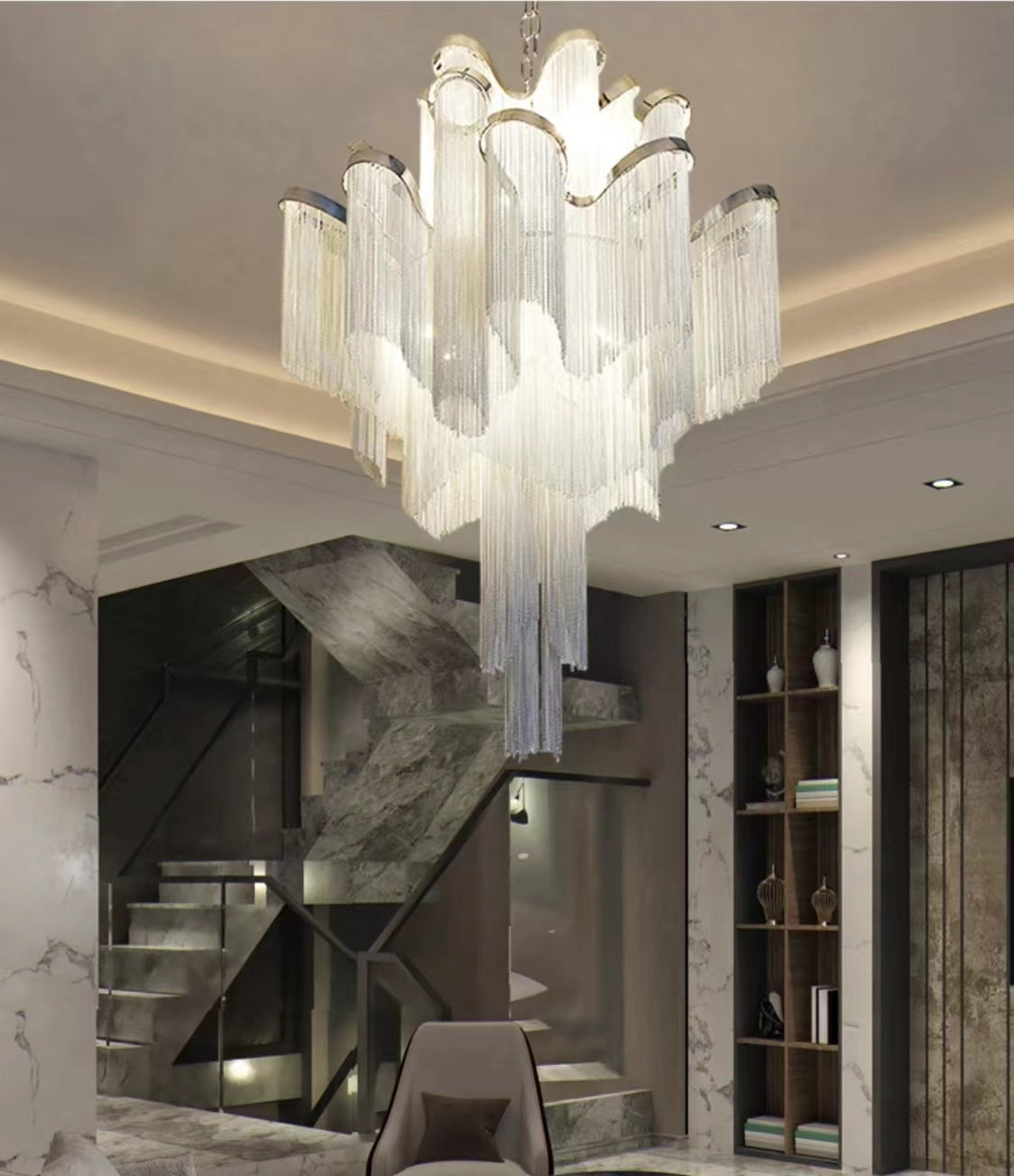 Post-Modern Extra Large Stainless Steel Long Tassel Chandelier for Large Living Room / Staircase / Villa / Duplexes - Zelnolighting