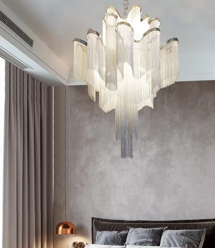 Post-Modern Extra Large Stainless Steel Long Tassel Chandelier for Large Living Room / Staircase / Villa / Duplexes - Zelnolighting