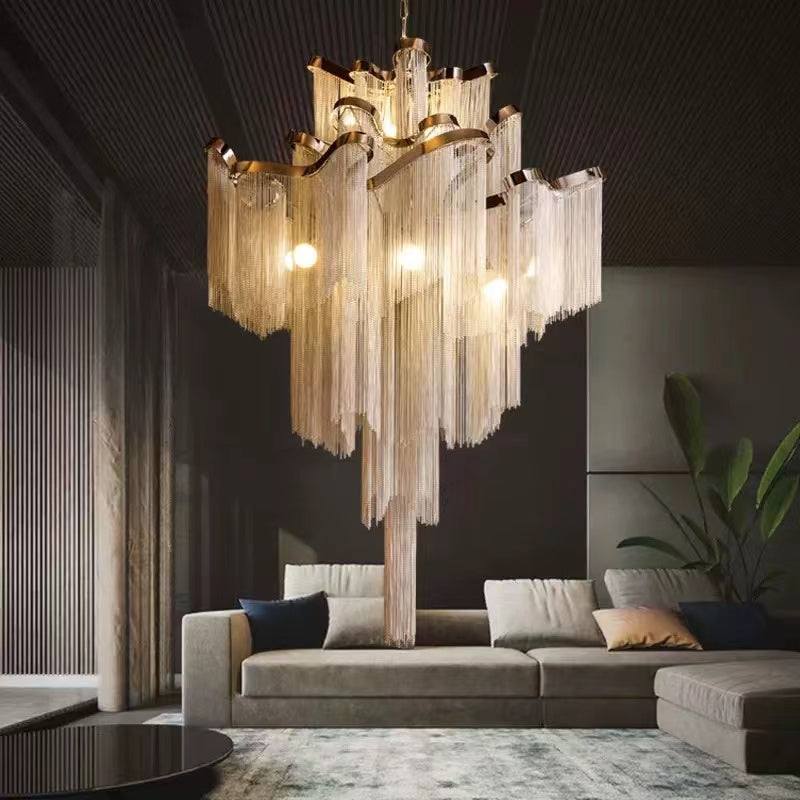Post-Modern Extra Large Stainless Steel Long Tassel Chandelier for Large Living Room / Staircase / Villa / Duplexes - Zelnolighting