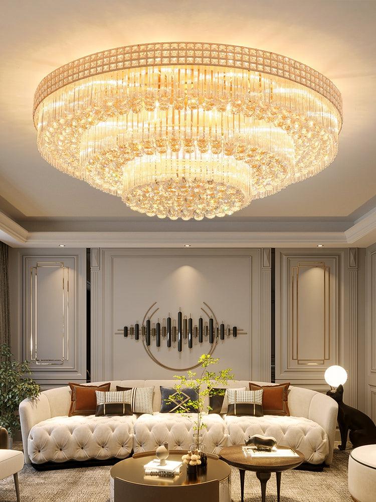 Extra Large Three Layers Round Luxury Flush Mounted Crystal Chandelier for Living Room - Zelnolighting