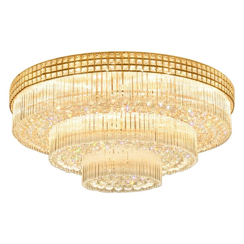 Extra Large Three Layers Round Luxury Flush Mounted Crystal Chandelier for Living Room - Zelnolighting