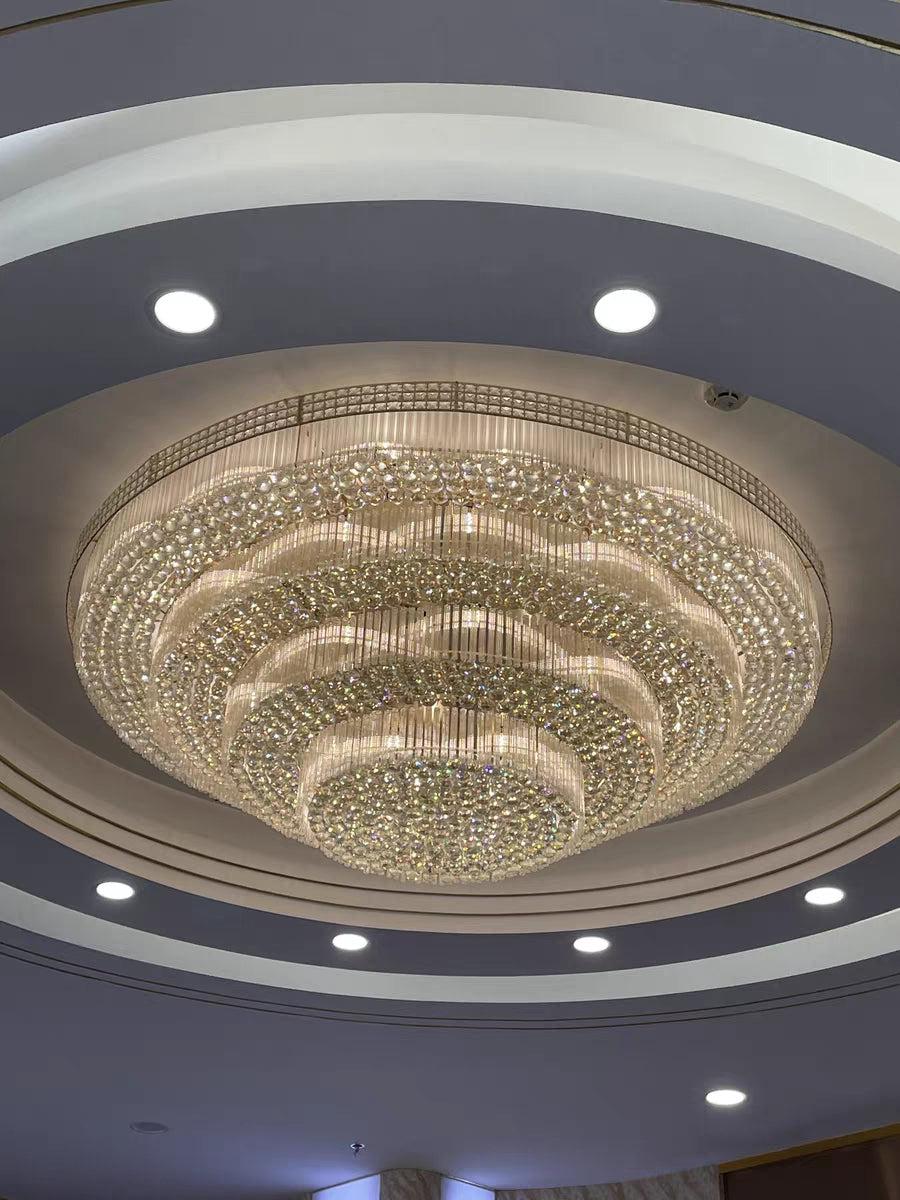 Extra Large Three Layers Round Luxury Flush Mounted Crystal Chandelier for Living Room - Zelnolighting