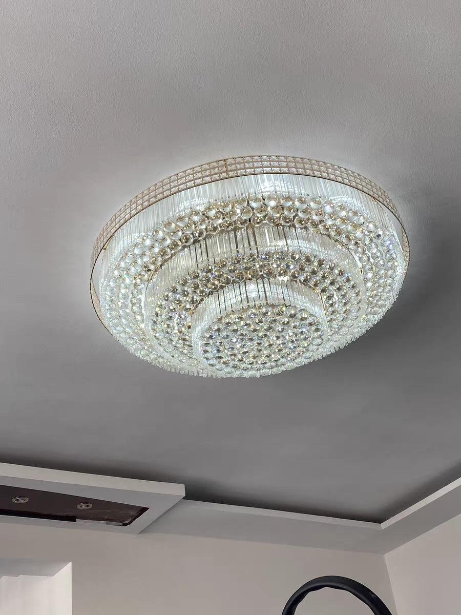 Extra Large Three Layers Round Luxury Flush Mounted Crystal Chandelier for Living Room - Zelnolighting
