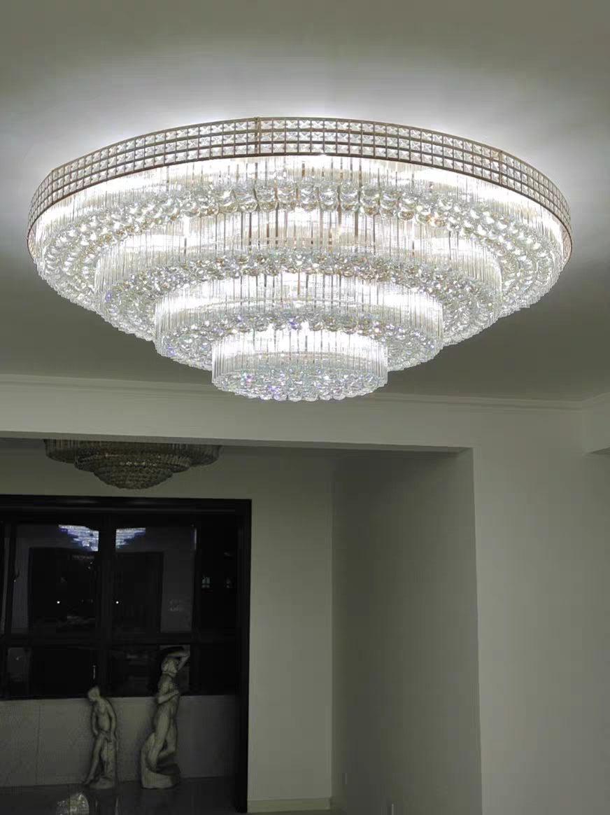 Extra Large Three Layers Round Luxury Flush Mounted Crystal Chandelier for Living Room - Zelnolighting