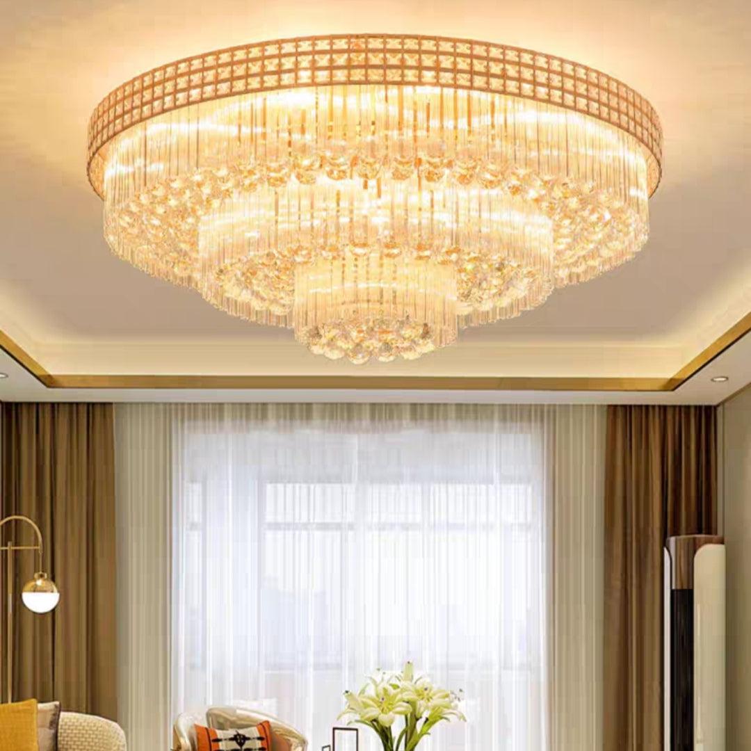 Extra Large Three Layers Round Luxury Flush Mounted Crystal Chandelier for Living Room - Zelnolighting