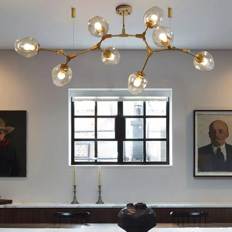 Modern Industrial Branch Chandelier with Multiple Glass Pendants Extra Large for Living or Dining Room - Zelnolighting