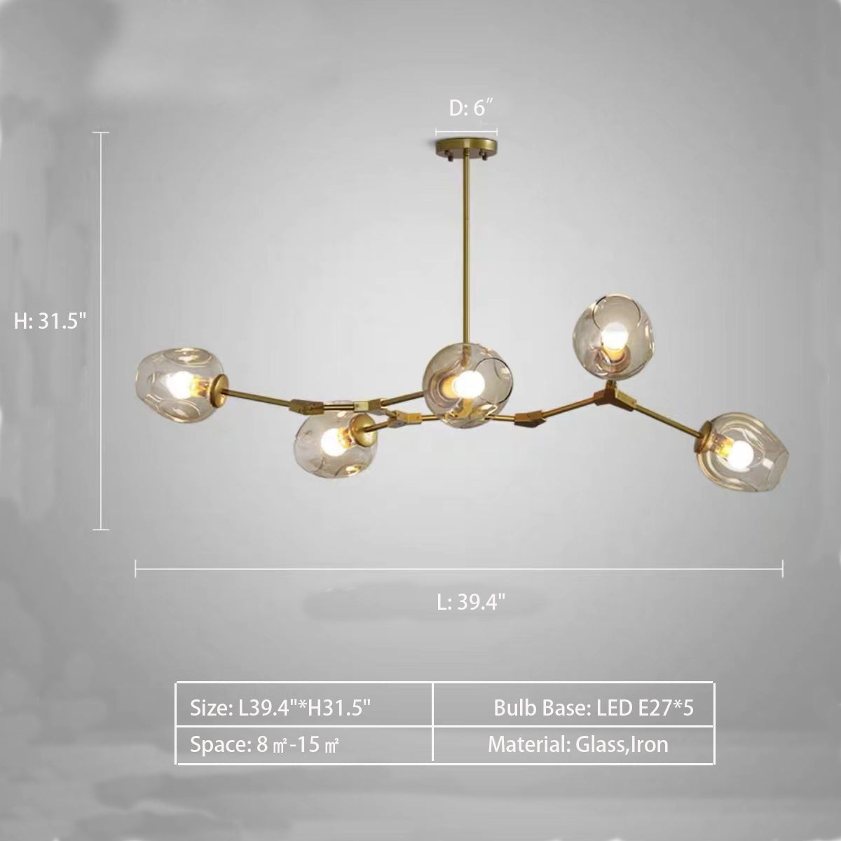 Modern Industrial Branch Chandelier with Multiple Glass Pendants Extra Large for Living or Dining Room - Zelnolighting