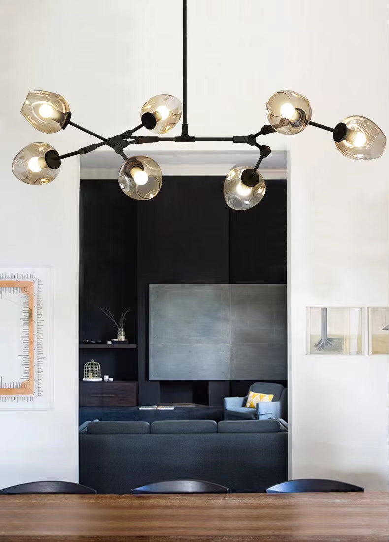 Modern Industrial Branch Chandelier with Multiple Glass Pendants Extra Large for Living or Dining Room - Zelnolighting