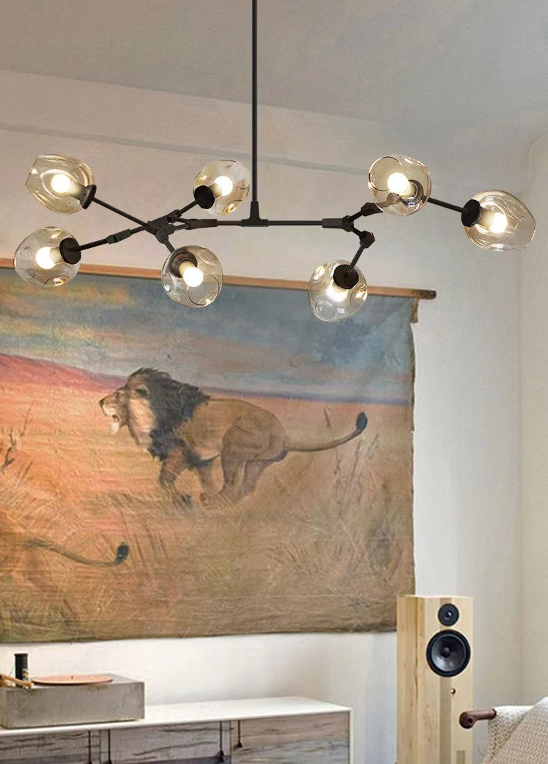 Modern Industrial Branch Chandelier with Multiple Glass Pendants Extra Large for Living or Dining Room - Zelnolighting
