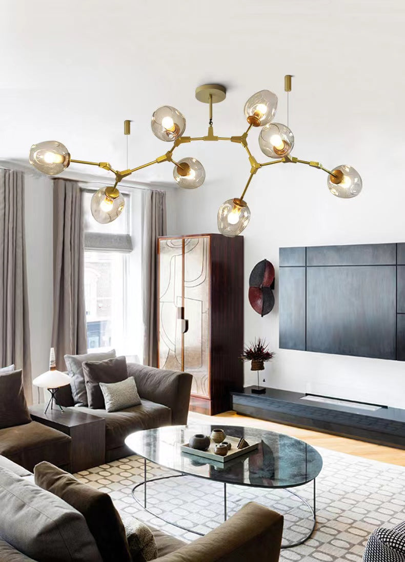 Modern Industrial Branch Chandelier with Multiple Glass Pendants Extra Large for Living or Dining Room - Zelnolighting