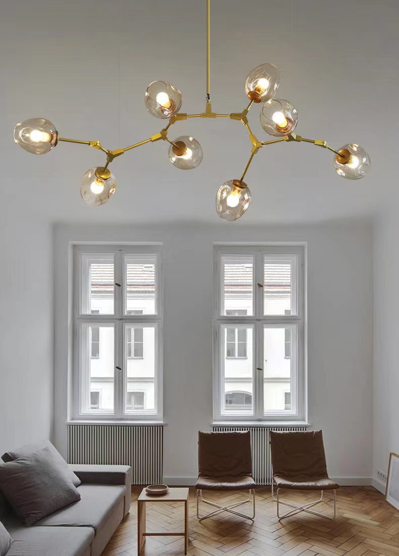 Modern Industrial Branch Chandelier with Multiple Glass Pendants Extra Large for Living or Dining Room - Zelnolighting