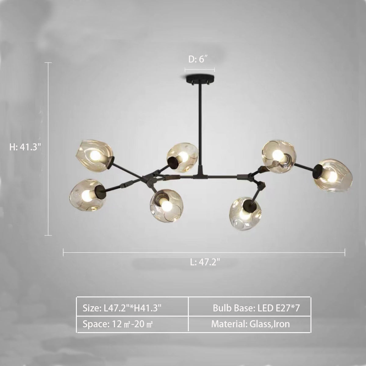 Modern Industrial Branch Chandelier with Multiple Glass Pendants Extra Large for Living or Dining Room - Zelnolighting