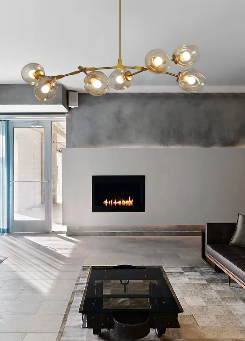 Modern Industrial Branch Chandelier with Multiple Glass Pendants Extra Large for Living or Dining Room - Zelnolighting