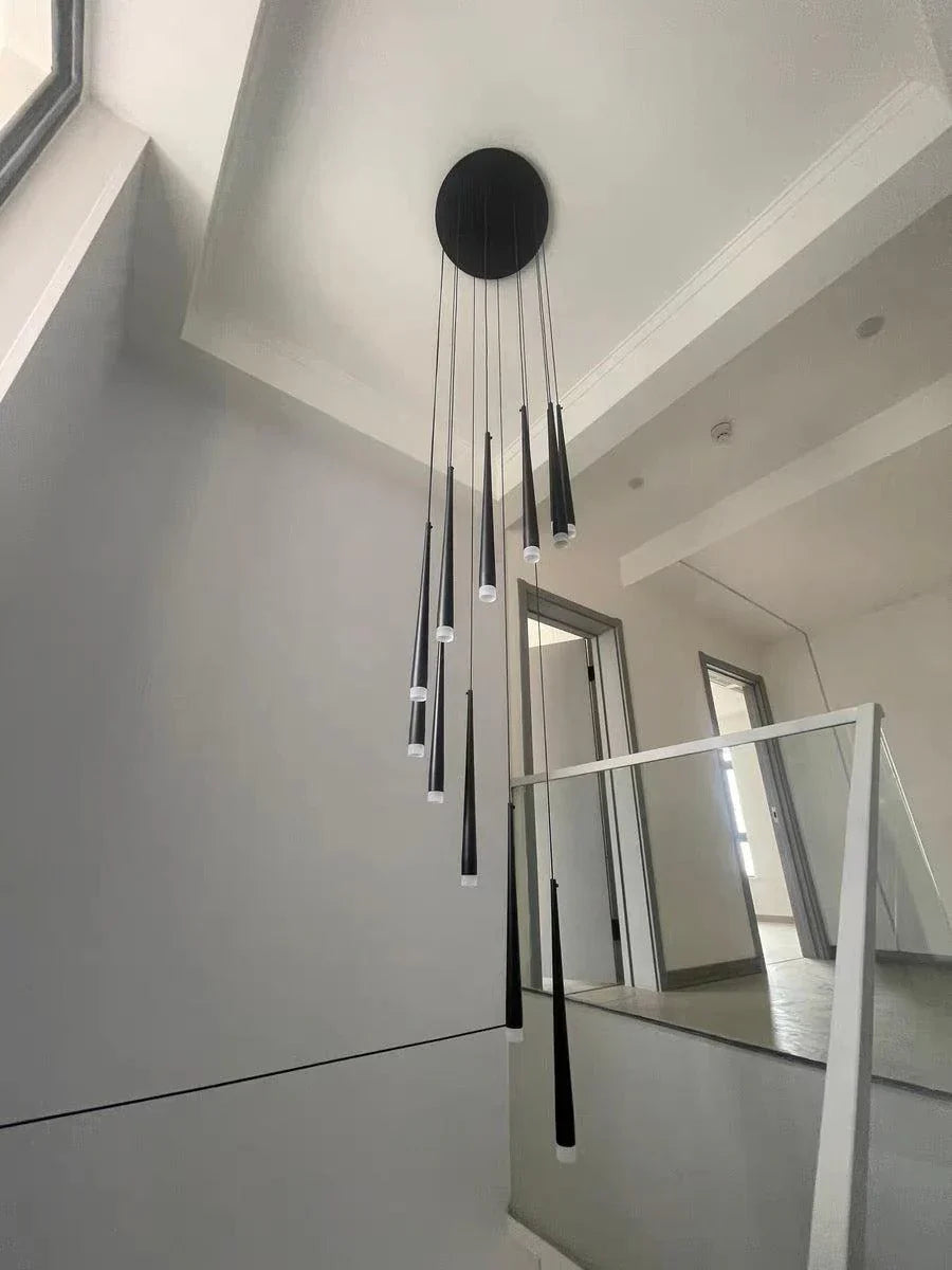 Minimalism Foyer Staircase Chandelier Ceiling Pendant Lighting Fixture For Living Room Entryway In Gold/ Black Finish - Zelnolighting