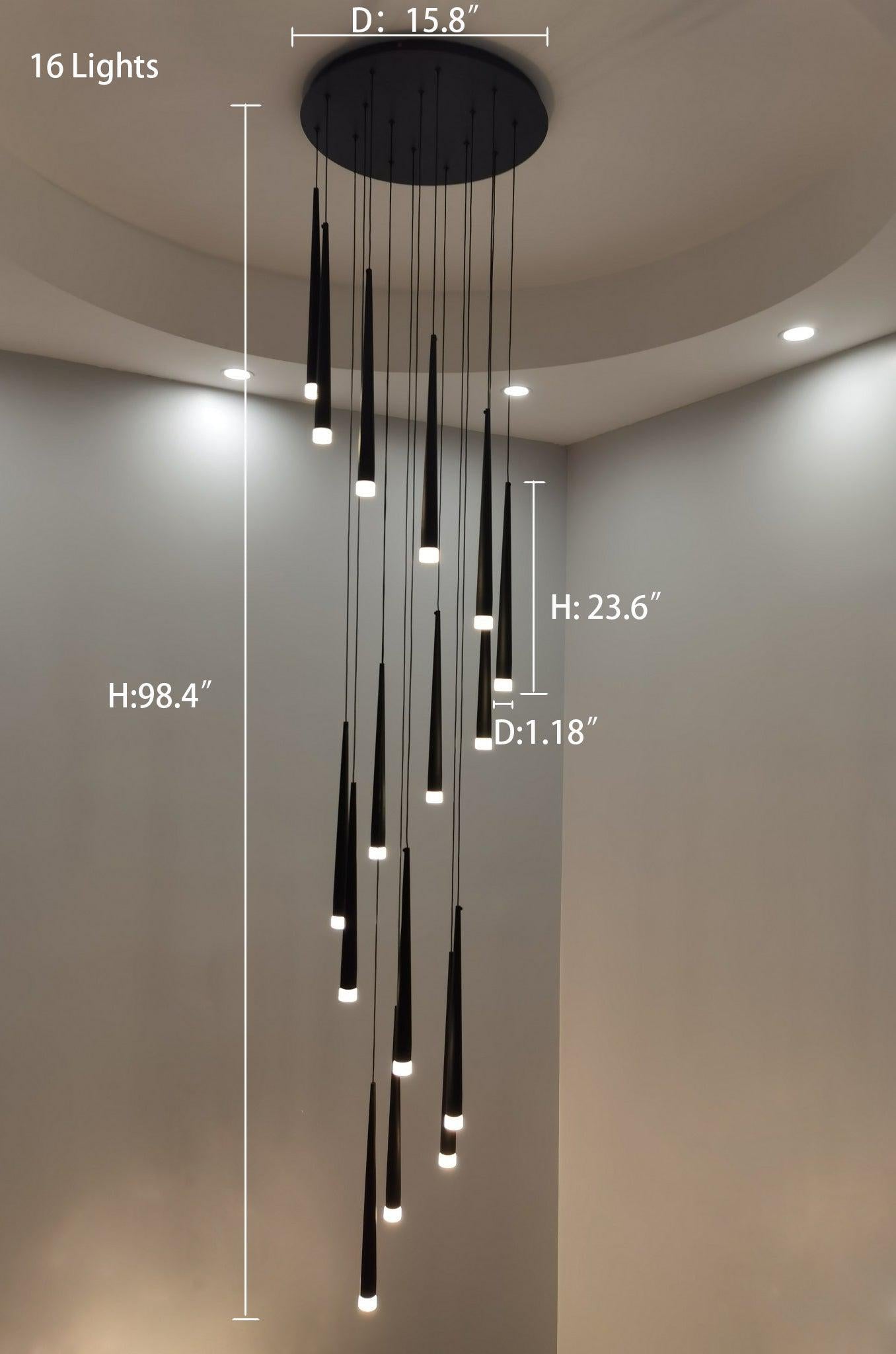 Minimalism Foyer Staircase Chandelier Ceiling Pendant Lighting Fixture For Living Room Entryway In Gold/ Black Finish - Zelnolighting