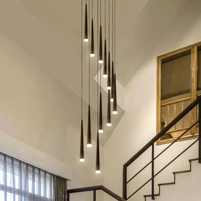 Minimalism Foyer Staircase Chandelier Ceiling Pendant Lighting Fixture For Living Room Entryway In Gold/ Black Finish - Zelnolighting