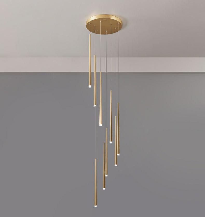 Minimalism Foyer Staircase Chandelier Ceiling Pendant Lighting Fixture For Living Room Entryway In Gold/ Black Finish - Zelnolighting