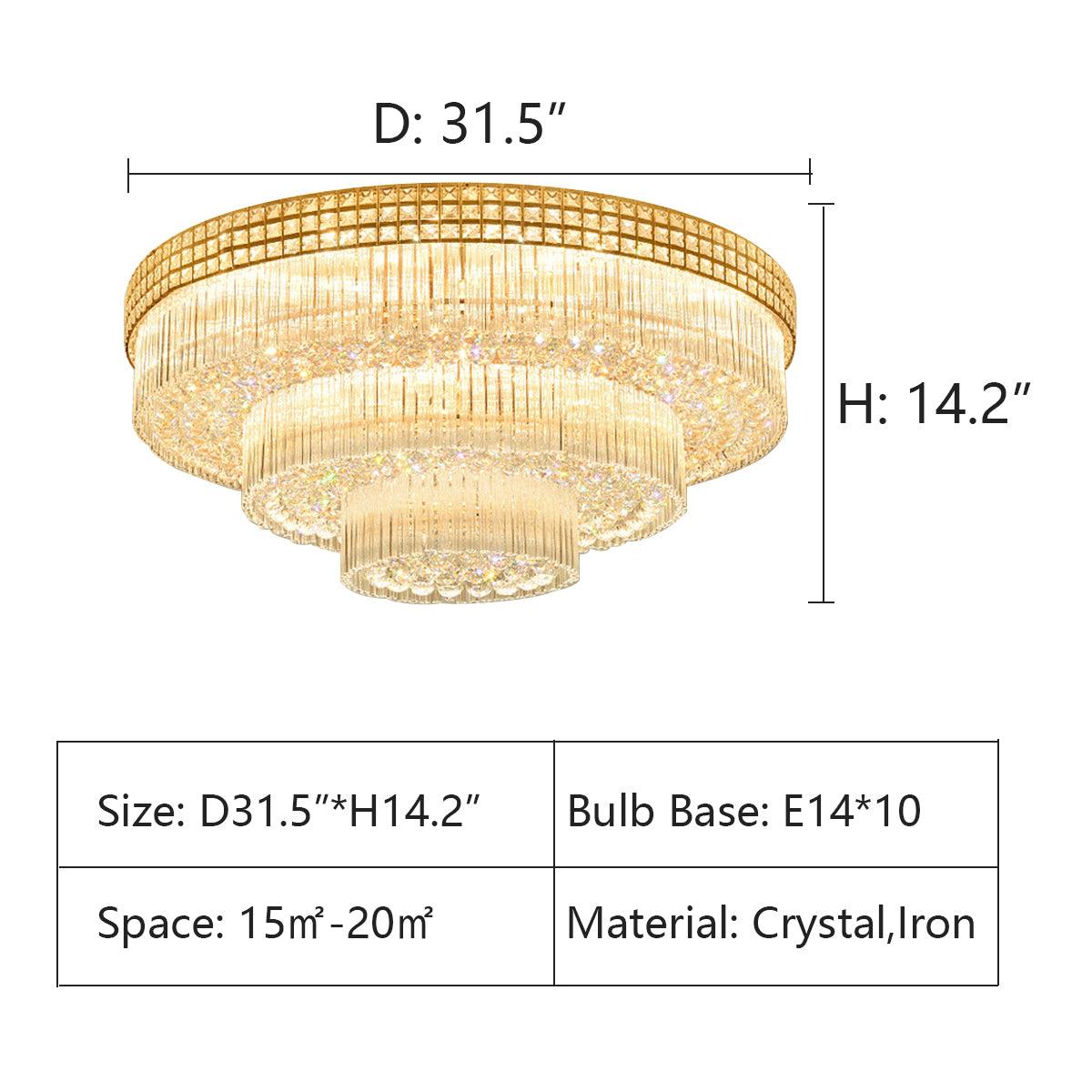 Extra Large Three Layers Round Luxury Flush Mounted Crystal Chandelier for Living Room - Zelnolighting