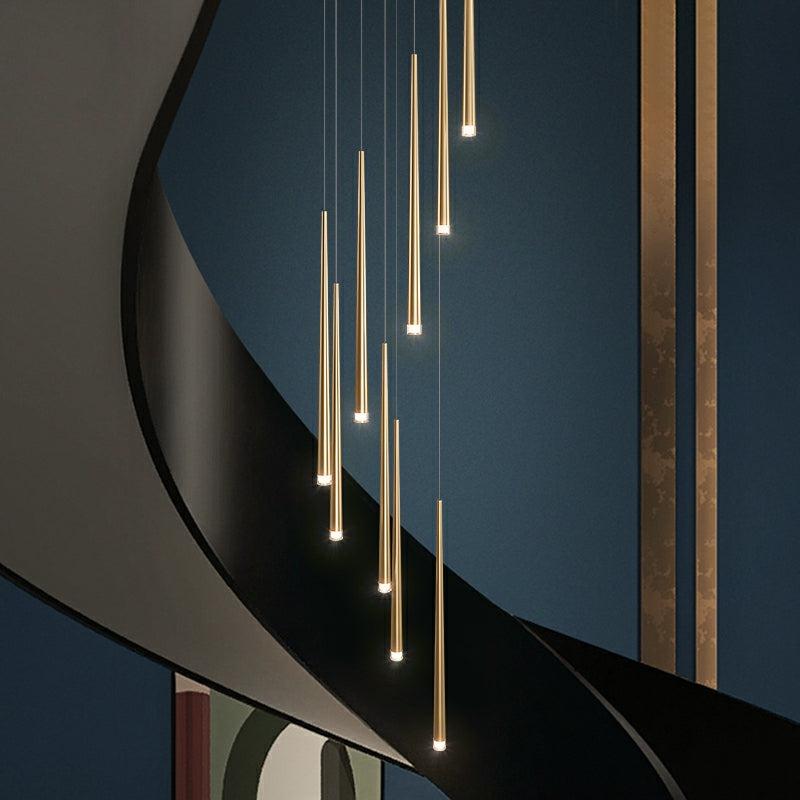 Minimalism Foyer Staircase Chandelier Ceiling Pendant Lighting Fixture For Living Room Entryway In Gold/ Black Finish - Zelnolighting