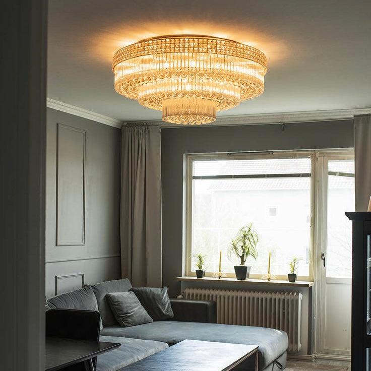 Extra Large Three Layers Round Luxury Flush Mounted Crystal Chandelier for Living Room - Zelnolighting