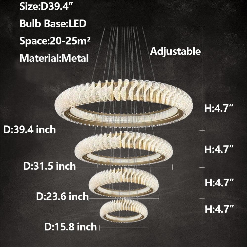 Extra Large Multi-layers Rings Crystal Chandelier Modern Art Waves Creative Pendant Light For High-ciling Foyer/Hallway/Staircase - Zelnolighting