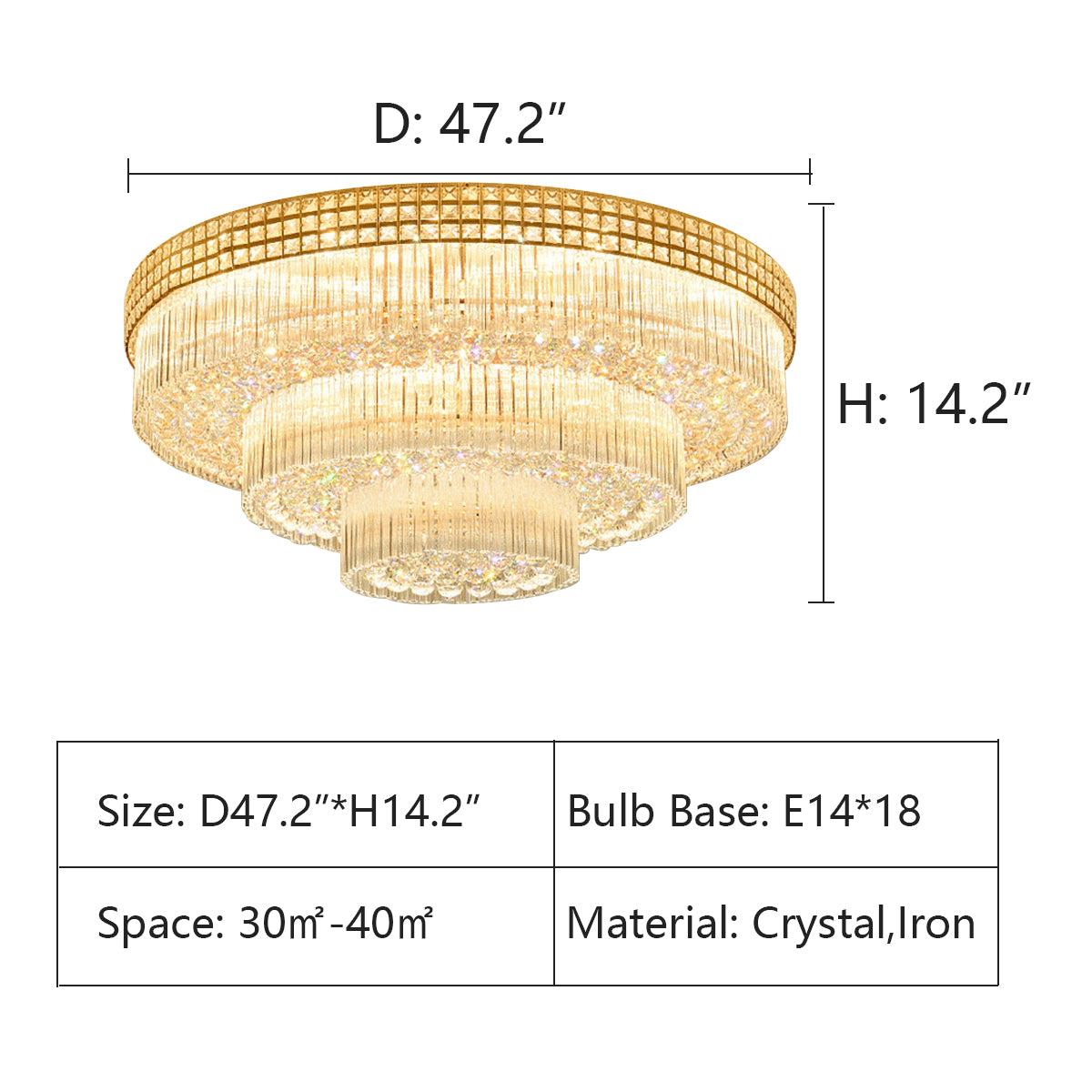 Extra Large Three Layers Round Luxury Flush Mounted Crystal Chandelier for Living Room - Zelnolighting
