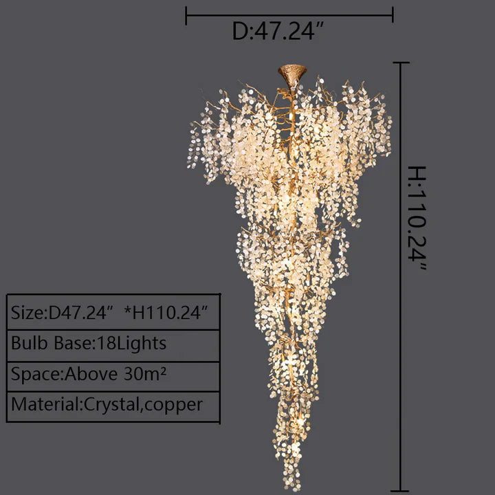 Modern Unique Artistic Flower Brass Branch Semi-flush Mount Chandelier for Living Room/ Hallway/ Entryway/ Staircase - Zelnolighting