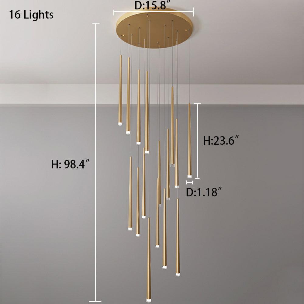 Minimalism Foyer Staircase Chandelier Ceiling Pendant Lighting Fixture For Living Room Entryway In Gold/ Black Finish - Zelnolighting