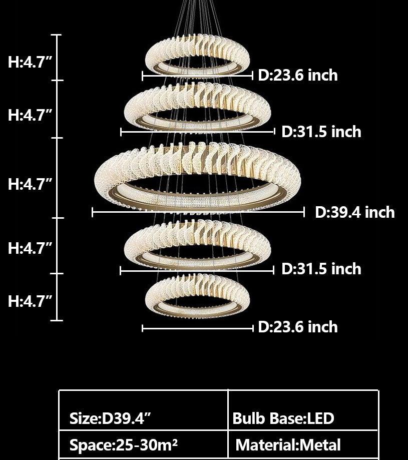 Extra Large Multi-layers Rings Crystal Chandelier Modern Art Waves Creative Pendant Light For High-ciling Foyer/Hallway/Staircase - Zelnolighting