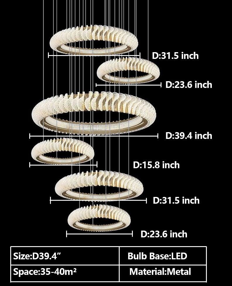 Extra Large Multi-layers Rings Crystal Chandelier Modern Art Waves Creative Pendant Light For High-ciling Foyer/Hallway/Staircase - Zelnolighting