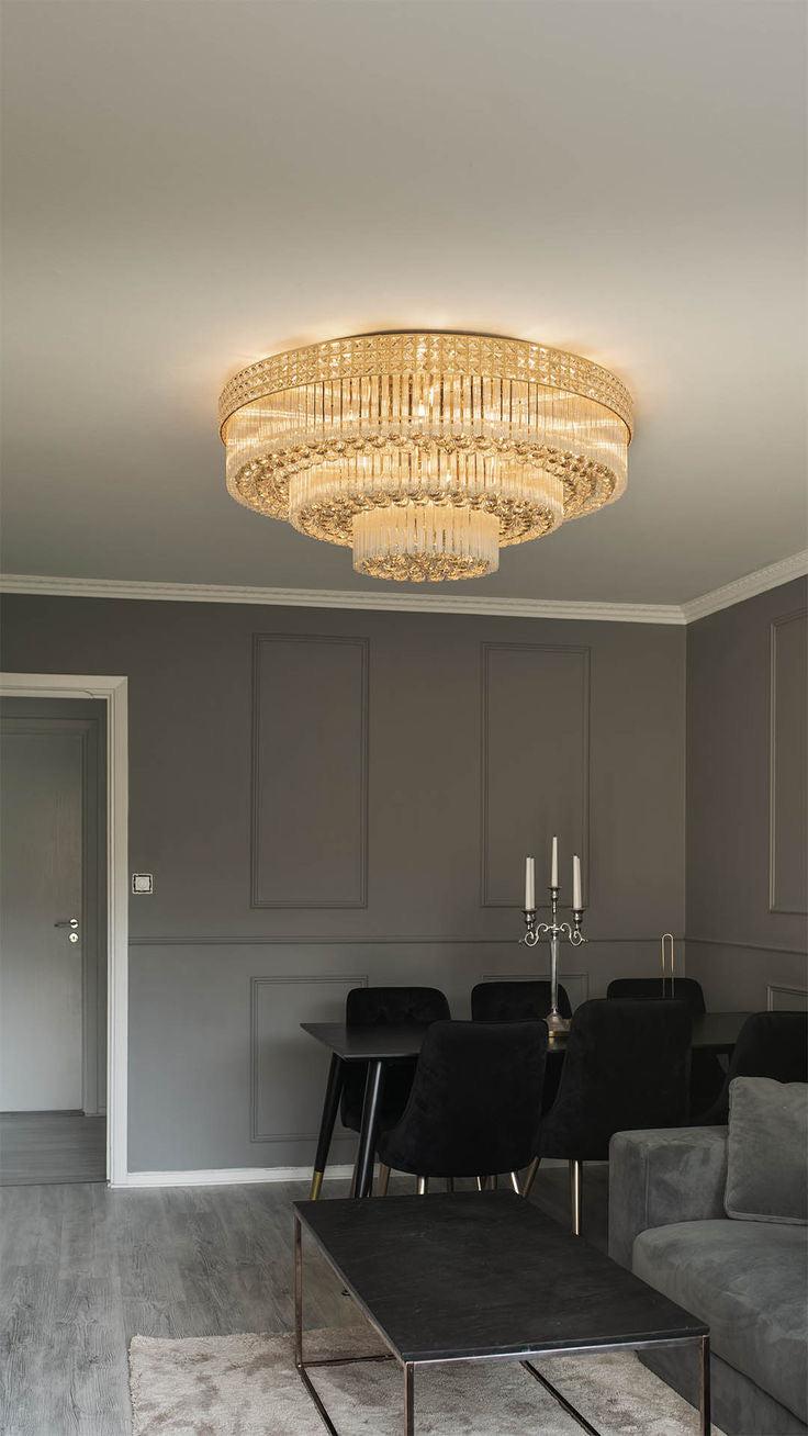 Extra Large Three Layers Round Luxury Flush Mounted Crystal Chandelier for Living Room - Zelnolighting