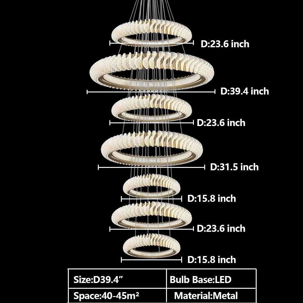 Extra Large Multi-layers Rings Crystal Chandelier Modern Art Waves Creative Pendant Light For High-ciling Foyer/Hallway/Staircase - Zelnolighting