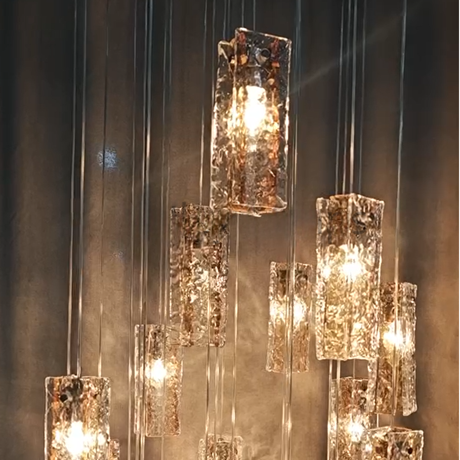 Art Design 1/25/60/84-Light Colorful Rectangle Cluster Glass Tile Pendant/Chandelier - Zelnolighting