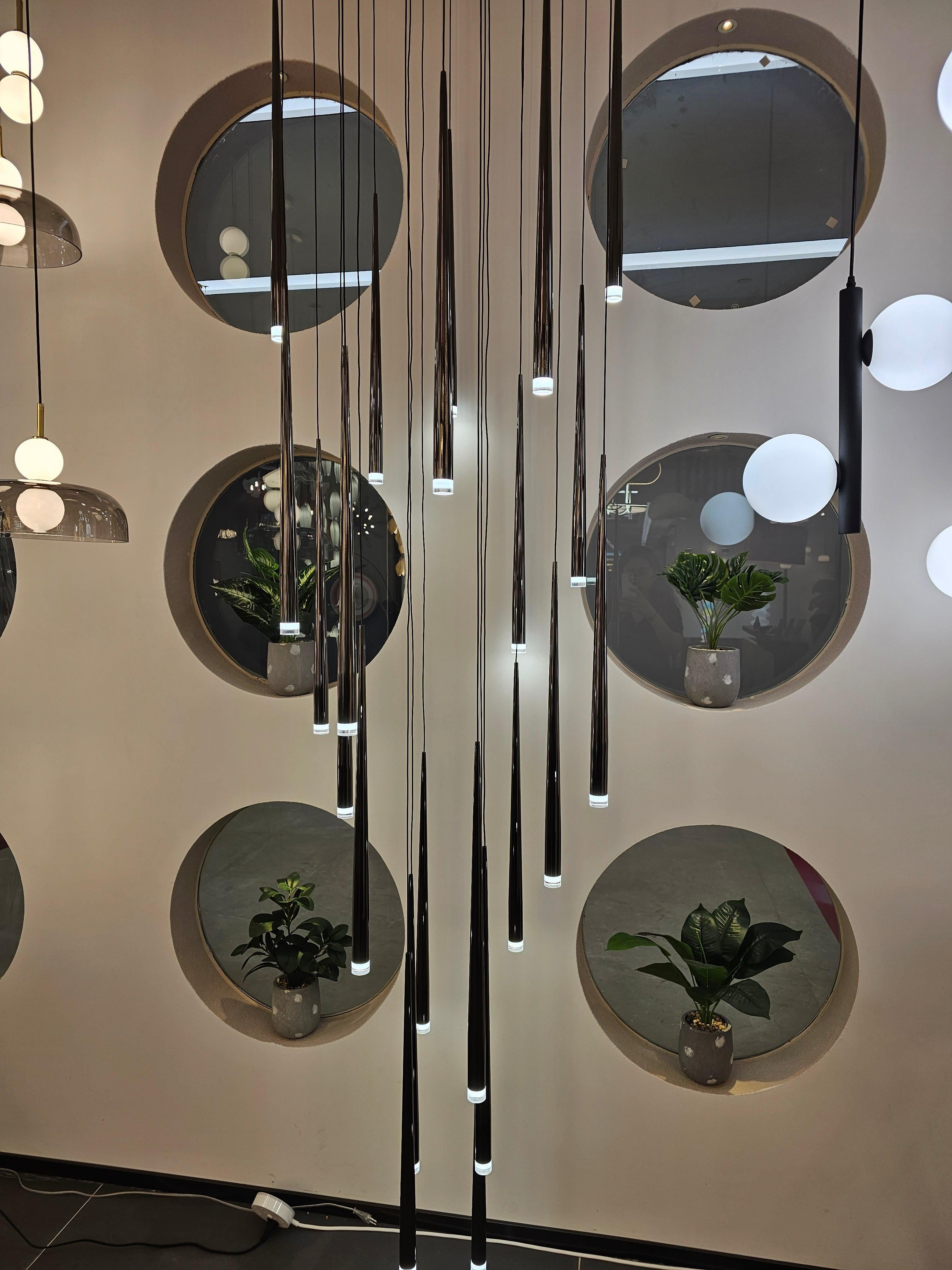 Minimalism Foyer Staircase Chandelier Ceiling Pendant Lighting Fixture For Living Room Entryway In Gold/ Black Finish - Zelnolighting