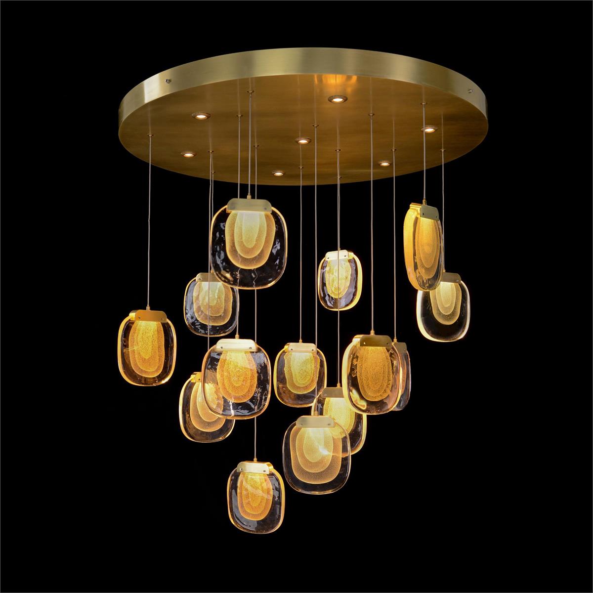 Bansho: Layered Glass Twenty-One-Light Drop Pendant Chandelier - Zelnolighting