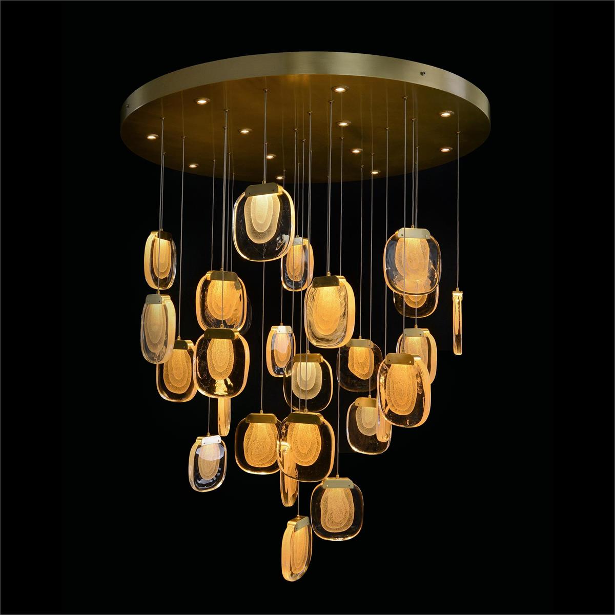 Bansho: Layered Glass Thirty-Nine-Light Drop Pendant Chandelier - Zelnolighting