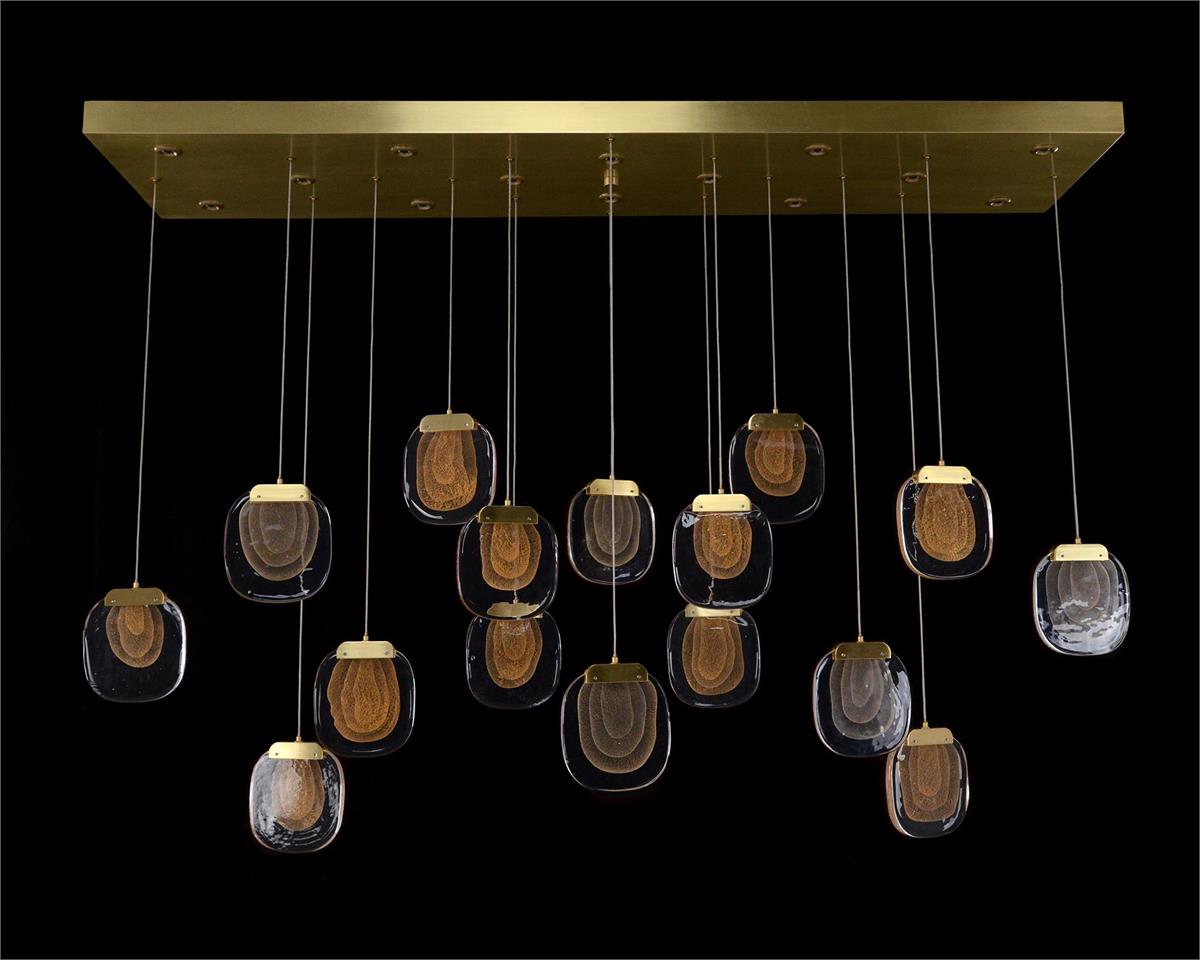 Bansho: Layered Glass Thirty-Light Horizontal Pendant Chandelier - Zelnolighting