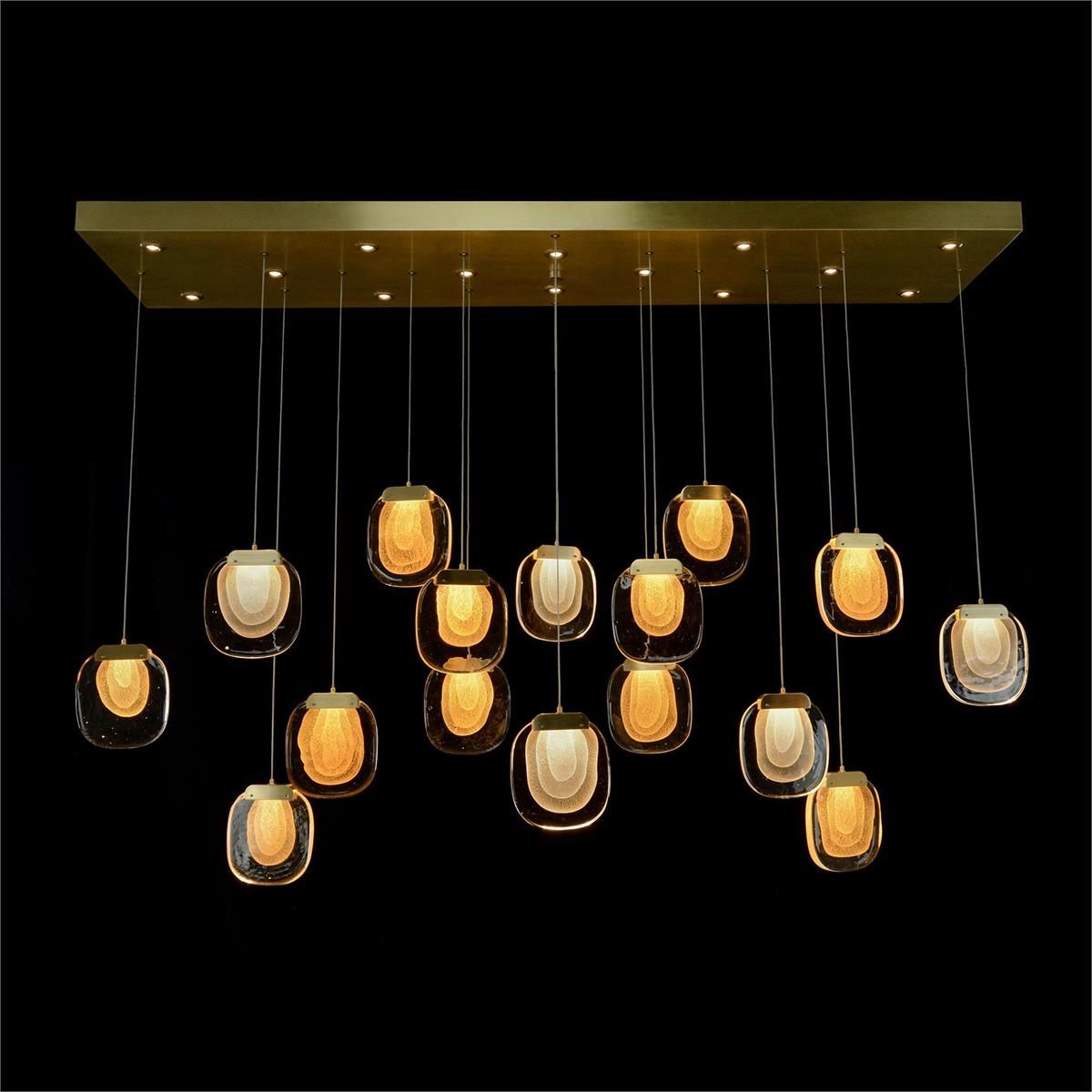 Bansho: Layered Glass Thirty-Light Horizontal Pendant Chandelier - Zelnolighting