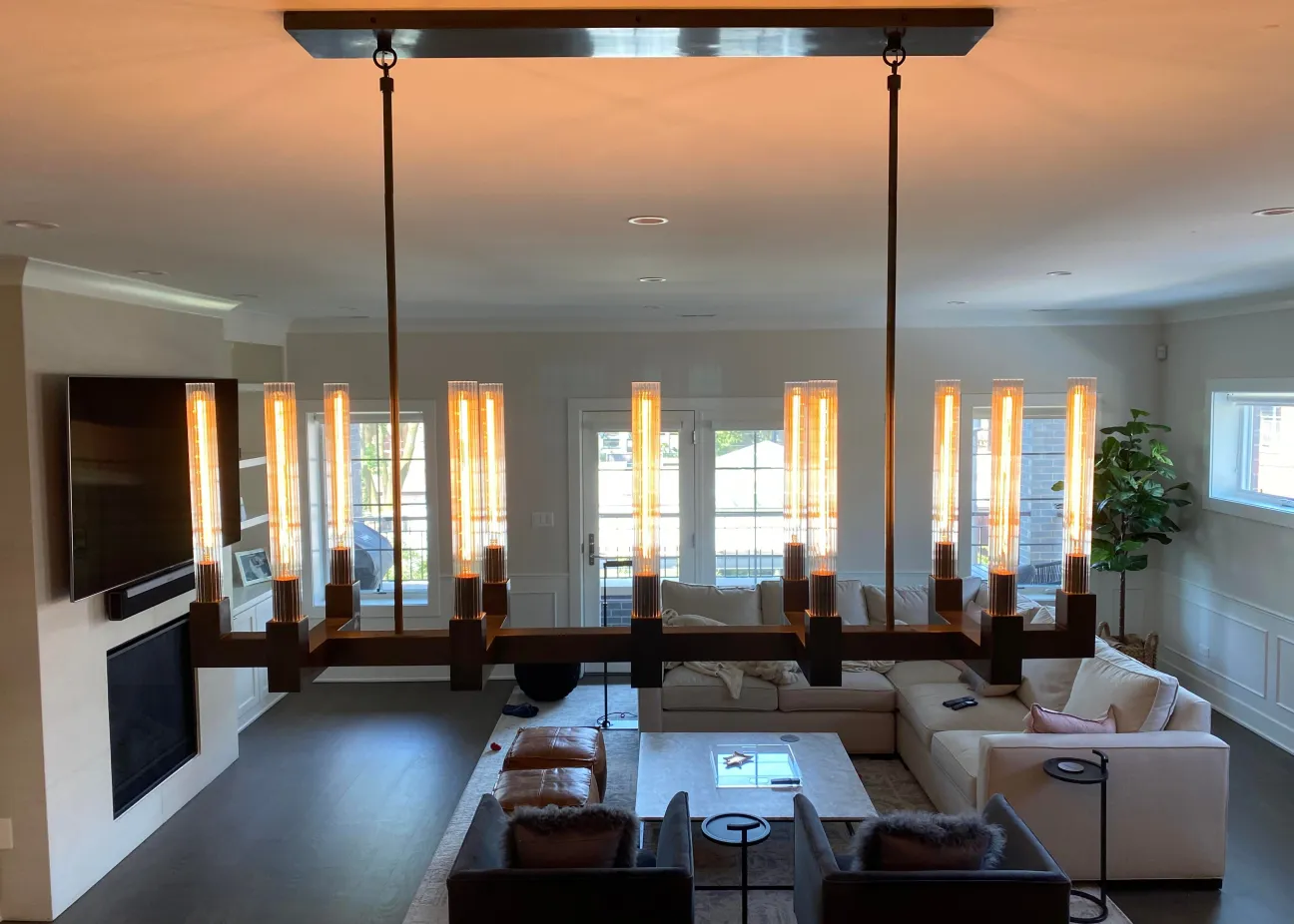 Cannel Glass Linear Chandelier 55"