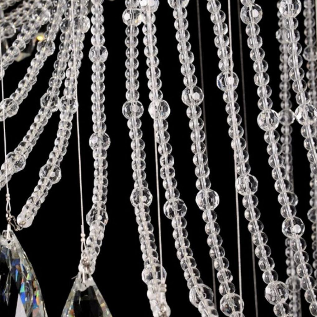 Flush Mounted Spiral Crystal Drops Chandelier Round LED Ceiling Lighting Fixture For Foyer Staircase/ Hotel Entrance - Zelnolighting
