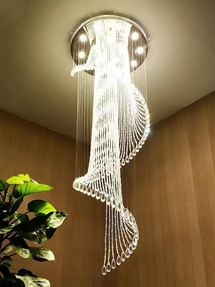Flush Mounted Spiral Crystal Drops Chandelier Round LED Ceiling Lighting Fixture For Foyer Staircase/ Hotel Entrance - Zelnolighting
