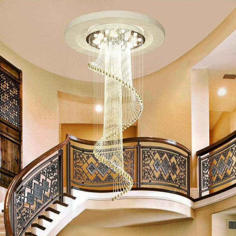 Flush Mounted Spiral Crystal Drops Chandelier Round LED Ceiling Lighting Fixture For Foyer Staircase/ Hotel Entrance - Zelnolighting