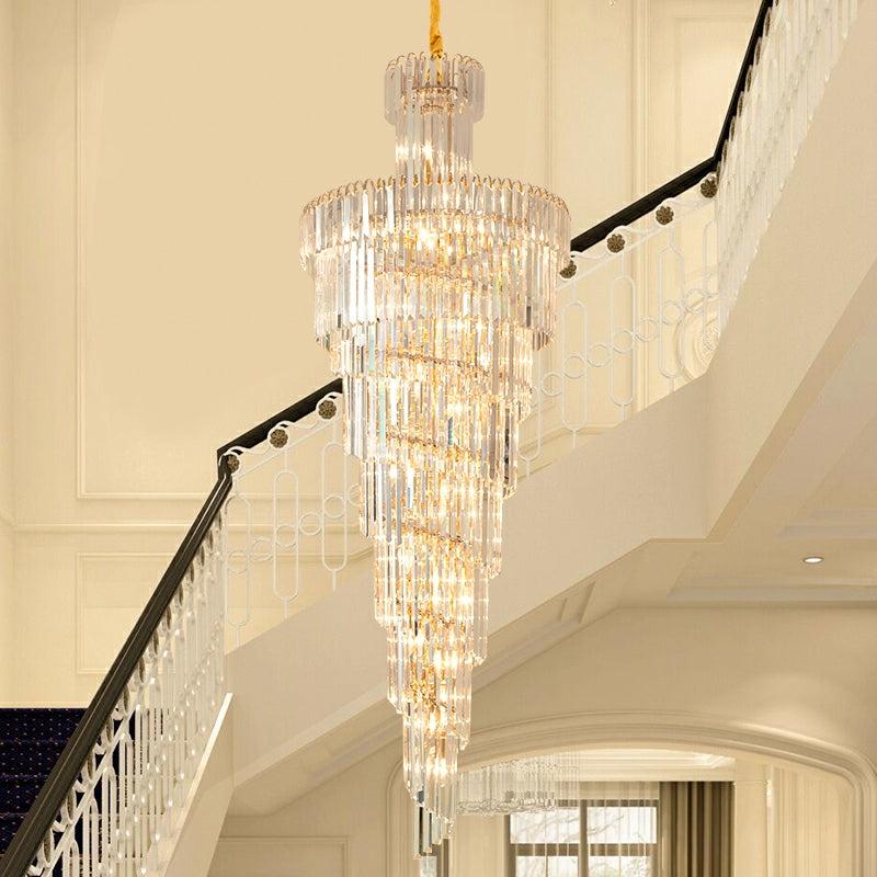 Tiered Foyer Staircase Spiral Crystal Chandelier Hotel Hall/ Entrance High Ceiling Pendant Lighting Fixture - Zelnolighting