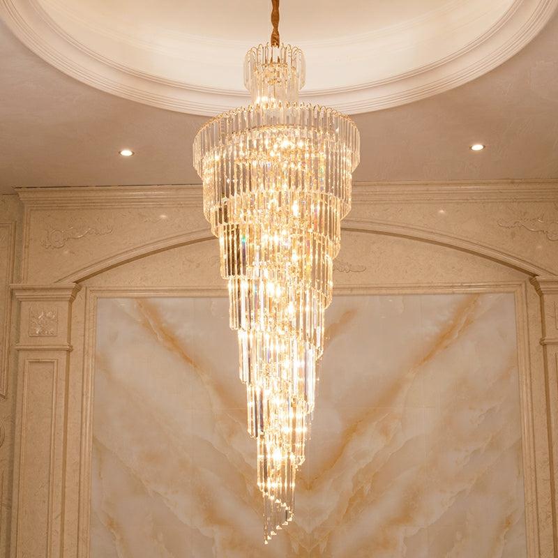 Tiered Foyer Staircase Spiral Crystal Chandelier Hotel Hall/ Entrance High Ceiling Pendant Lighting Fixture - Zelnolighting