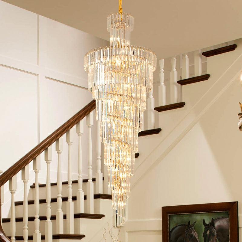Tiered Foyer Staircase Spiral Crystal Chandelier Hotel Hall/ Entrance High Ceiling Pendant Lighting Fixture - Zelnolighting