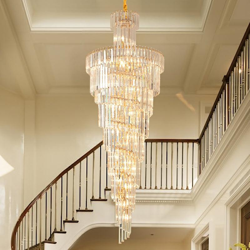 Tiered Foyer Staircase Spiral Crystal Chandelier Hotel Hall/ Entrance High Ceiling Pendant Lighting Fixture - Zelnolighting